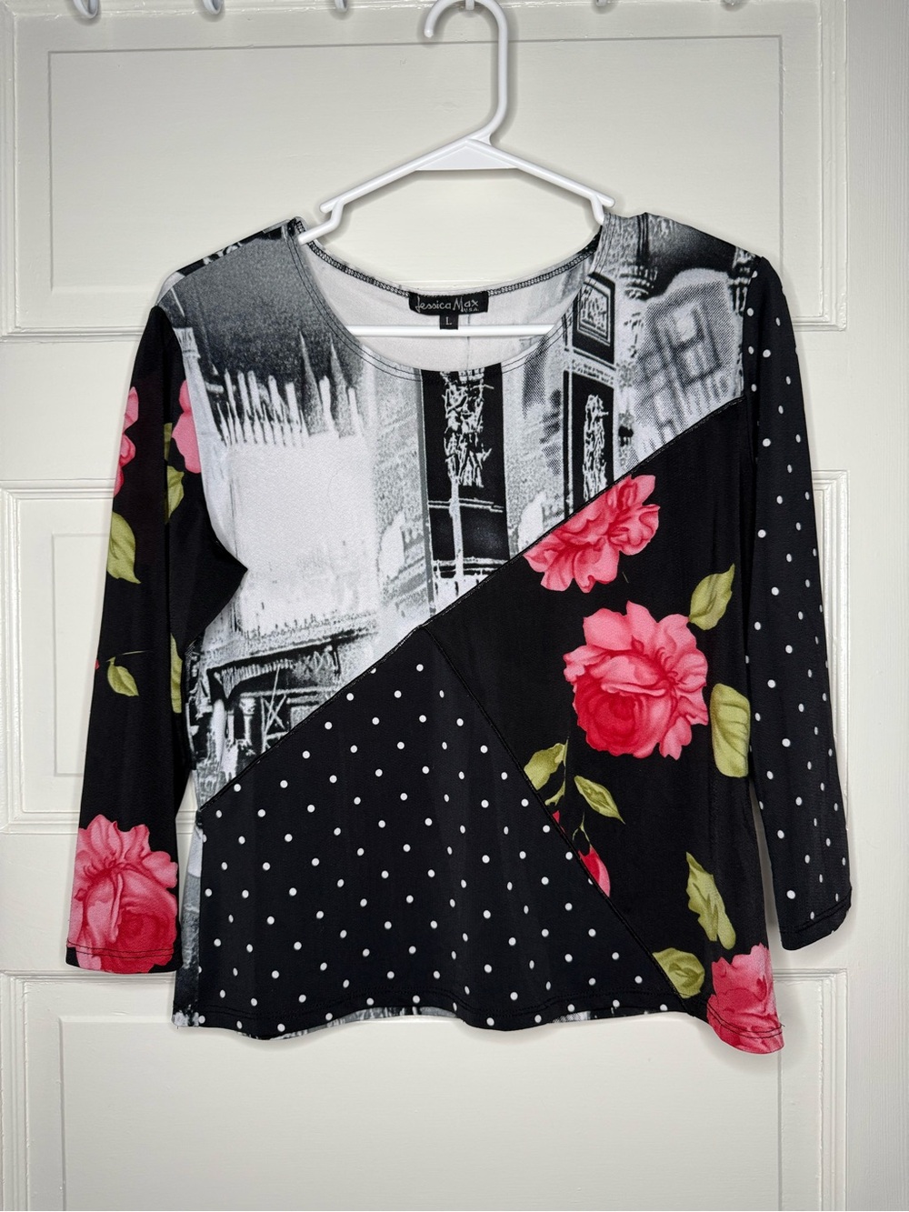Y2K Black Floral & Polka Dot Long Sleeve Top